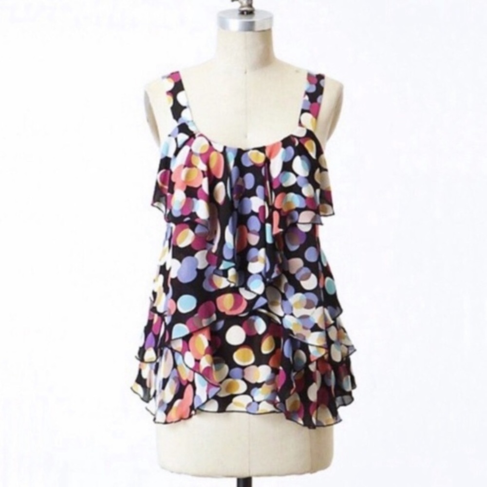 Anthropologie Odille Followspot 100% silk ruffle top - Picture 6 of 7